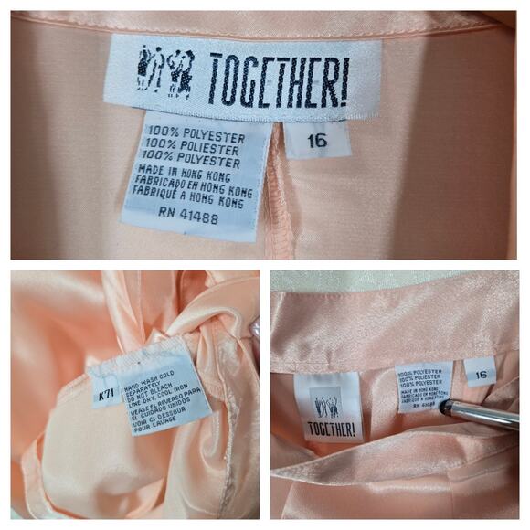 VTG Together 2 Pc Set Tie Front Top Maxi Skirt sz 16 Peach Satin Shimmer - Picture 15 of 16